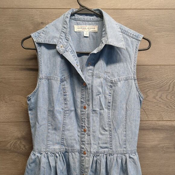 Vintage Guess Sleeveless Denim Button Up Dress Women's 4/5 - Picture 2 of 10